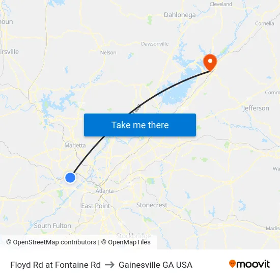 Floyd Rd at Fontaine Rd to Gainesville GA USA map