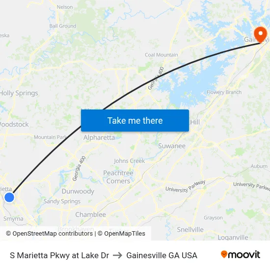 S Marietta Pkwy at Lake Dr to Gainesville GA USA map