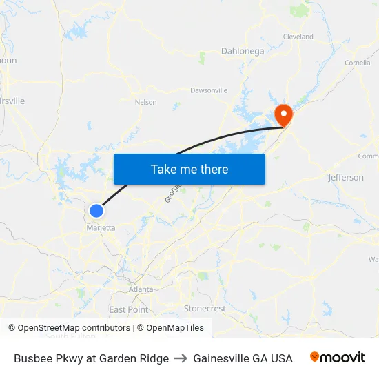 Busbee Pkwy at Garden Ridge to Gainesville GA USA map