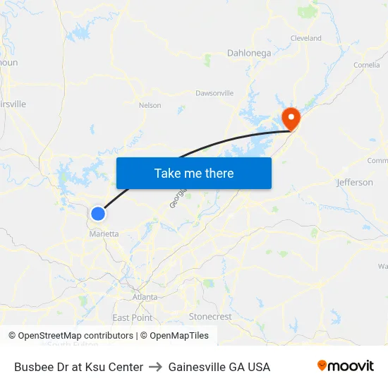 Busbee Dr at Ksu Center to Gainesville GA USA map