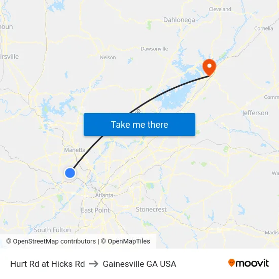 Hurt Rd at Hicks Rd to Gainesville GA USA map