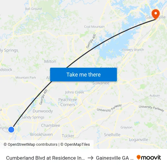 Cumberland Blvd at Residence Inn Loop to Gainesville GA USA map