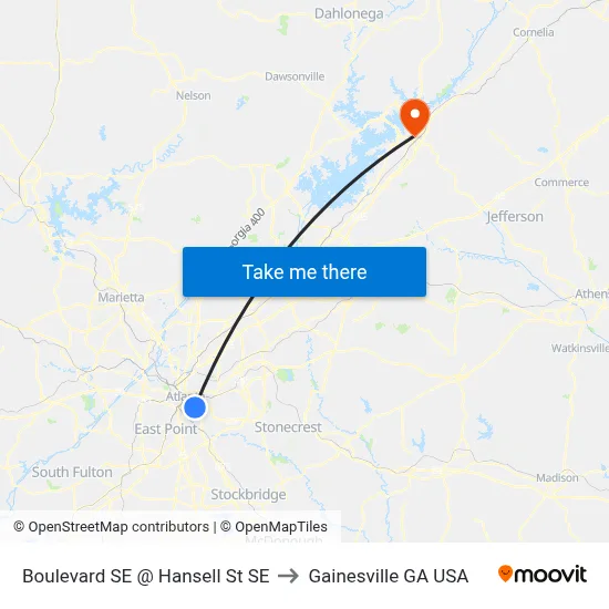 Boulevard SE @ Hansell St SE to Gainesville GA USA map