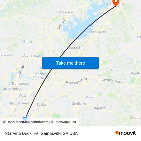 Starvine Deck to Gainesville GA USA map