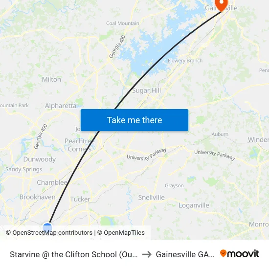 Starvine @ the Clifton School (Outbound) to Gainesville GA USA map