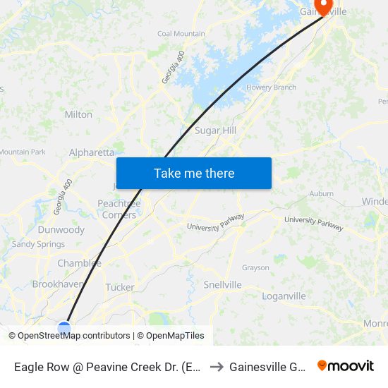 Eagle Row @ Peavine Creek Dr. (Eastbound) to Gainesville GA USA map