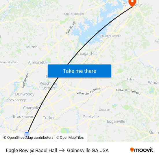 Eagle Row @ Raoul Hall to Gainesville GA USA map