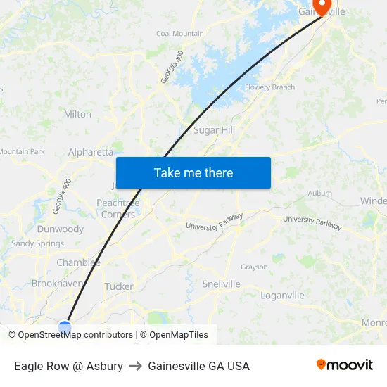Eagle Row @ Asbury to Gainesville GA USA map