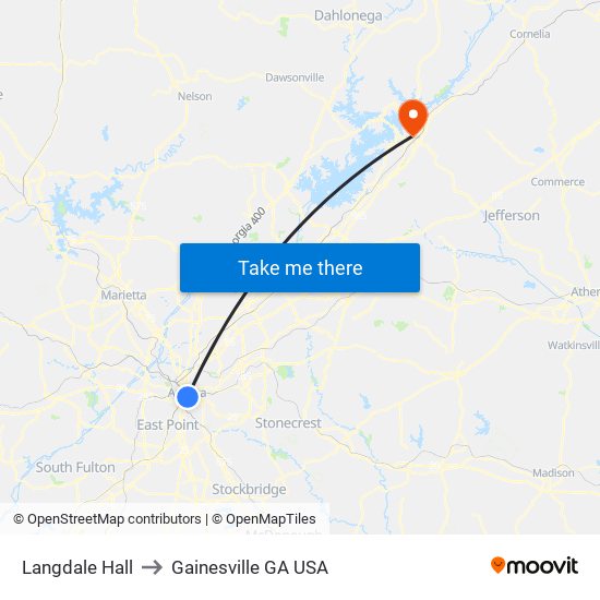 Langdale Hall to Gainesville GA USA map