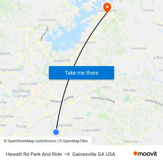 Hewatt Rd Park And Ride to Gainesville GA USA map