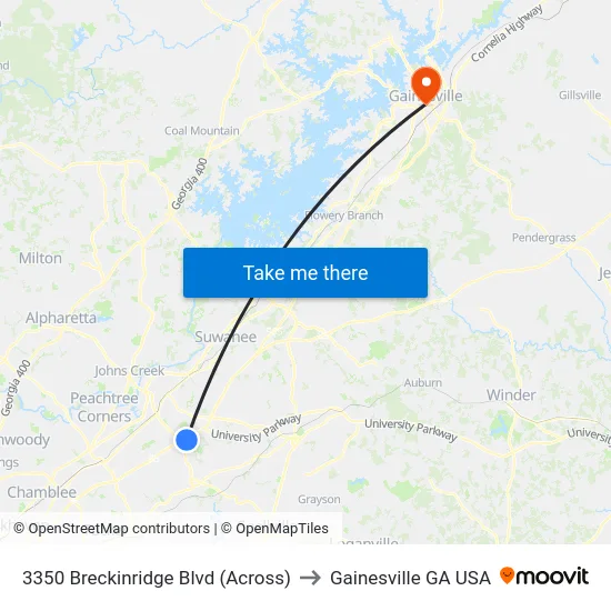 3350 Breckinridge Blvd (Across) to Gainesville GA USA map