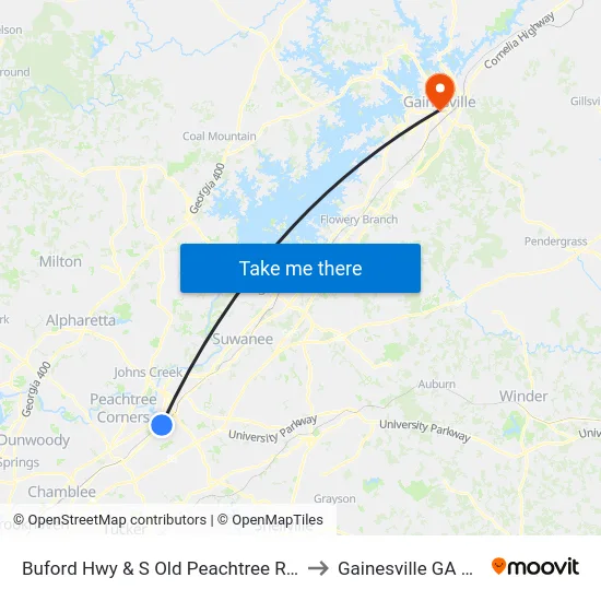 Buford Hwy & S Old Peachtree Rd Ob to Gainesville GA USA map