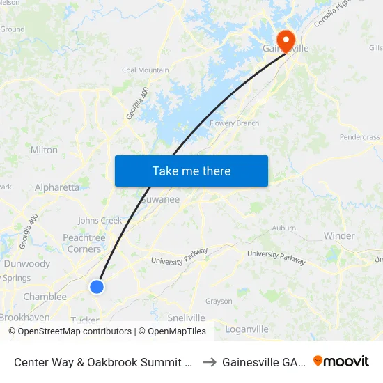 Center Way & Oakbrook Summit Entrance to Gainesville GA USA map