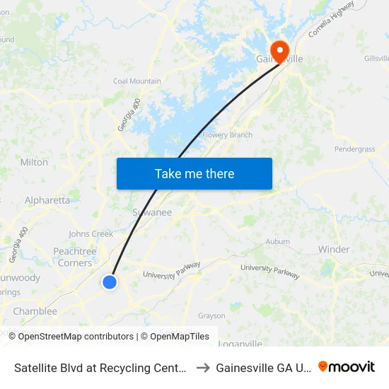 Satellite Blvd at Recycling Center Ib to Gainesville GA USA map