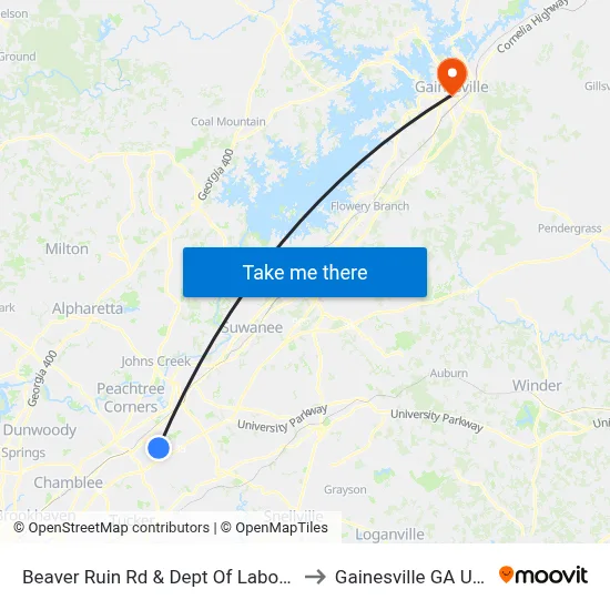 Beaver Ruin Rd & Dept Of Labor Ib to Gainesville GA USA map