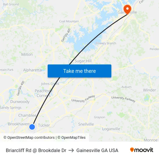 Briarcliff Rd @ Brookdale Dr to Gainesville GA USA map