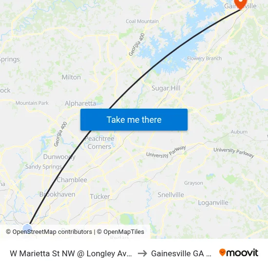 W Marietta St NW @ Longley Ave NW to Gainesville GA USA map