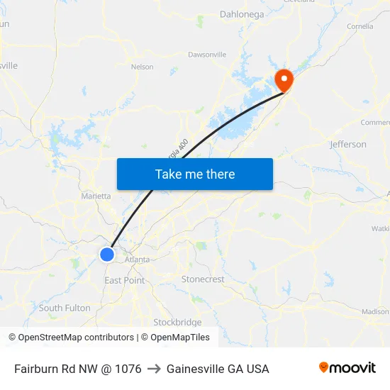 Fairburn Rd NW @ 1076 to Gainesville GA USA map