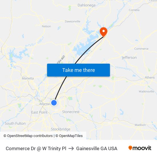 Commerce Dr @ W Trinity Pl to Gainesville GA USA map