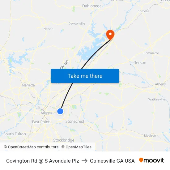 Covington Rd @ S Avondale Plz to Gainesville GA USA map