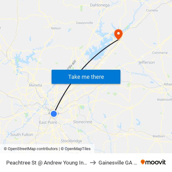 Peachtree St @ Andrew Young Intl Blvd to Gainesville GA USA map