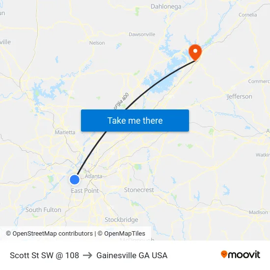Scott St SW @ 108 to Gainesville GA USA map