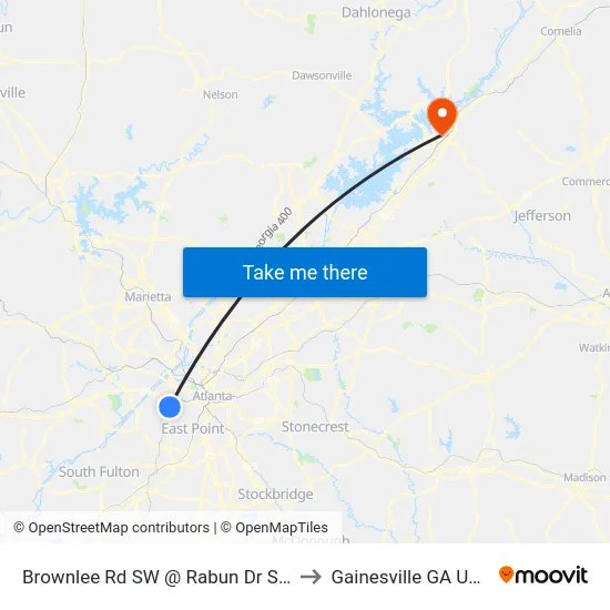 Brownlee Rd SW @ Rabun Dr SW to Gainesville GA USA map