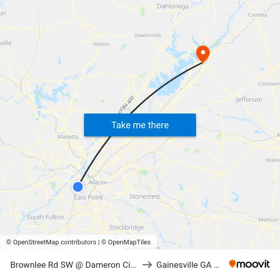 Brownlee Rd SW @ Dameron Cir SW to Gainesville GA USA map