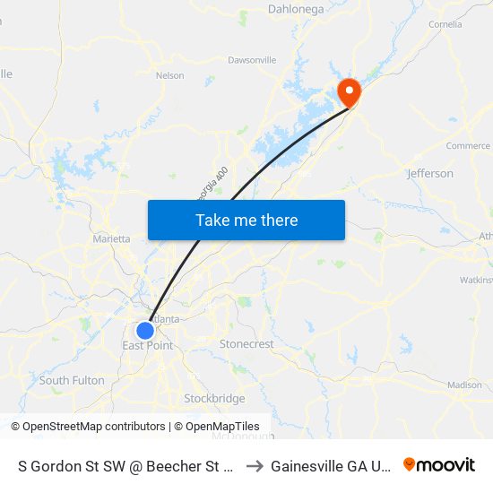 S Gordon St SW @ Beecher St SW to Gainesville GA USA map