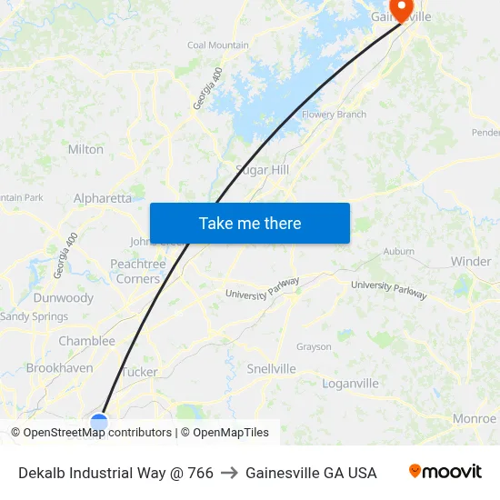 Dekalb Industrial Way @ 766 to Gainesville GA USA map