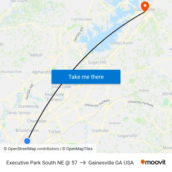 Executive Park South NE @ 57 to Gainesville GA USA map