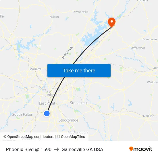 Phoenix Blvd @ 1590 to Gainesville GA USA map