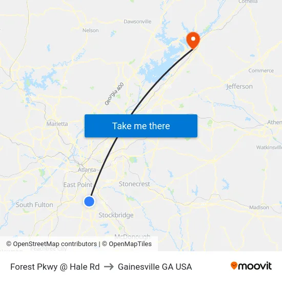 Forest Pkwy @ Hale Rd to Gainesville GA USA map