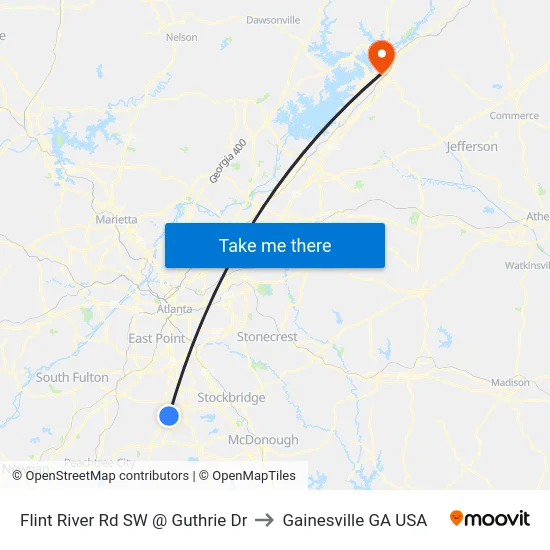 Flint River Rd SW @ Guthrie Dr to Gainesville GA USA map
