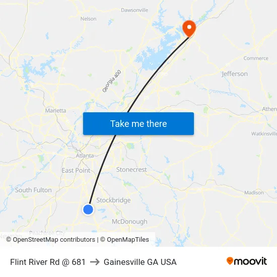 Flint River Rd @ 681 to Gainesville GA USA map