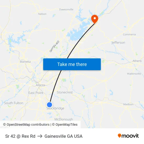 Sr 42 @ Rex Rd to Gainesville GA USA map