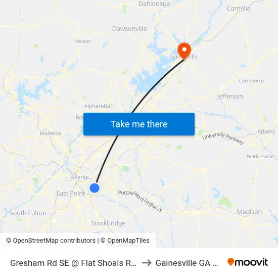 Gresham Rd SE @ Flat Shoals Rd SE to Gainesville GA USA map