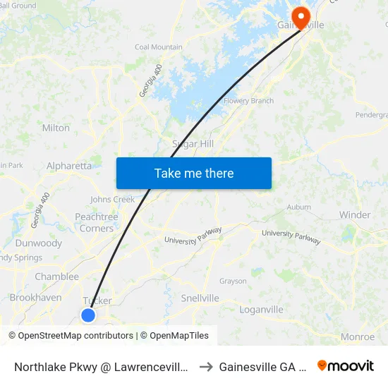 Northlake Pkwy @ Lawrenceville Hwy to Gainesville GA USA map