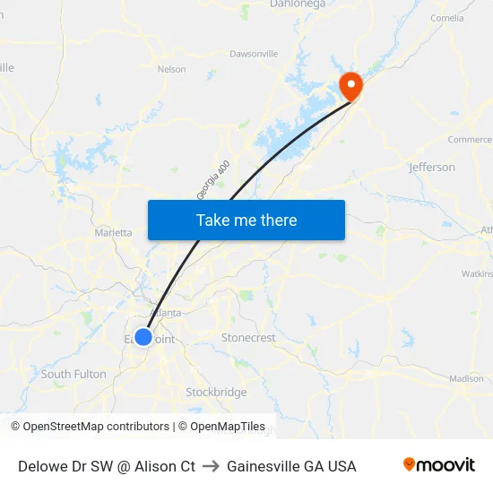 Delowe Dr SW @ Alison Ct to Gainesville GA USA map