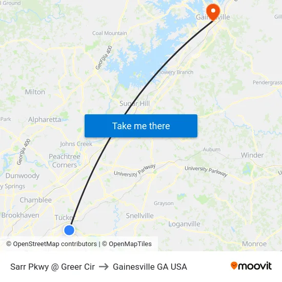 Sarr Pkwy @ Greer Cir to Gainesville GA USA map