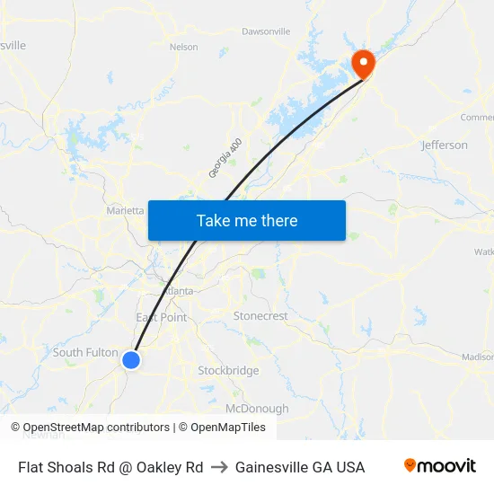 Flat Shoals Rd @ Oakley Rd to Gainesville GA USA map