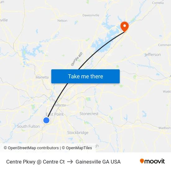 Centre Pkwy @ Centre Ct to Gainesville GA USA map