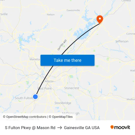 S Fulton Pkwy @ Mason Rd to Gainesville GA USA map