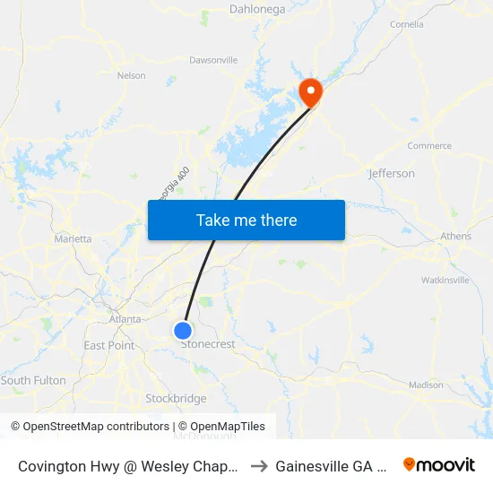Covington Hwy @ Wesley Chapel Rd to Gainesville GA USA map