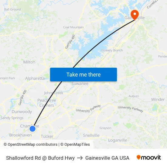 Shallowford Rd @ Buford Hwy to Gainesville GA USA map