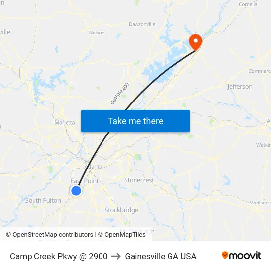 Camp Creek Pkwy @ 2900 to Gainesville GA USA map