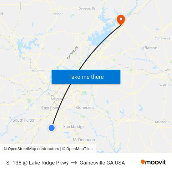 Sr 138 @ Lake Ridge Pkwy to Gainesville GA USA map