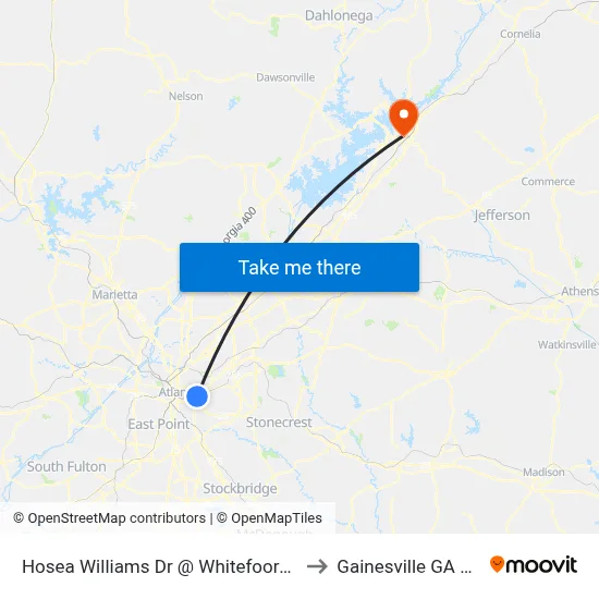 Hosea Williams Dr @ Whitefoord Ave to Gainesville GA USA map