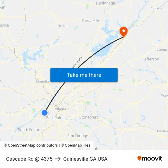 Cascade Rd @ 4375 to Gainesville GA USA map