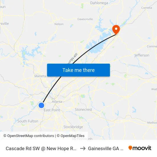 Cascade Rd SW @ New Hope Rd SW to Gainesville GA USA map